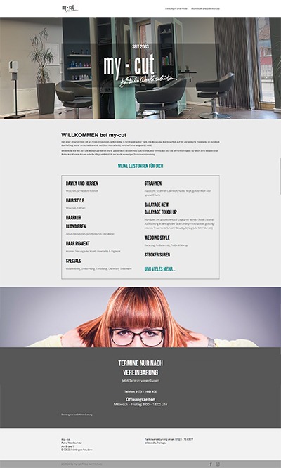 Startseite des Onepagers für den Friseursalon my-cut.de